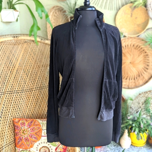 Juicy Couture Tops - Vintage Y2K Juicy Couture L Black Velour Track Jacket Vicious Couture Back Logo